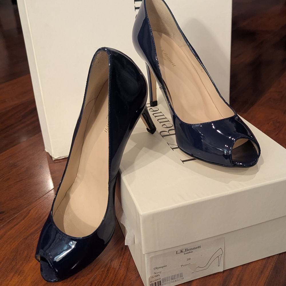 LK Bennett Navy Peep Toe Heels
